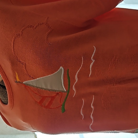 Vintage Pink Beach Theme Short Sleeve Knit Top Applique & Embroidery Sailboat - Picture 4 of 7